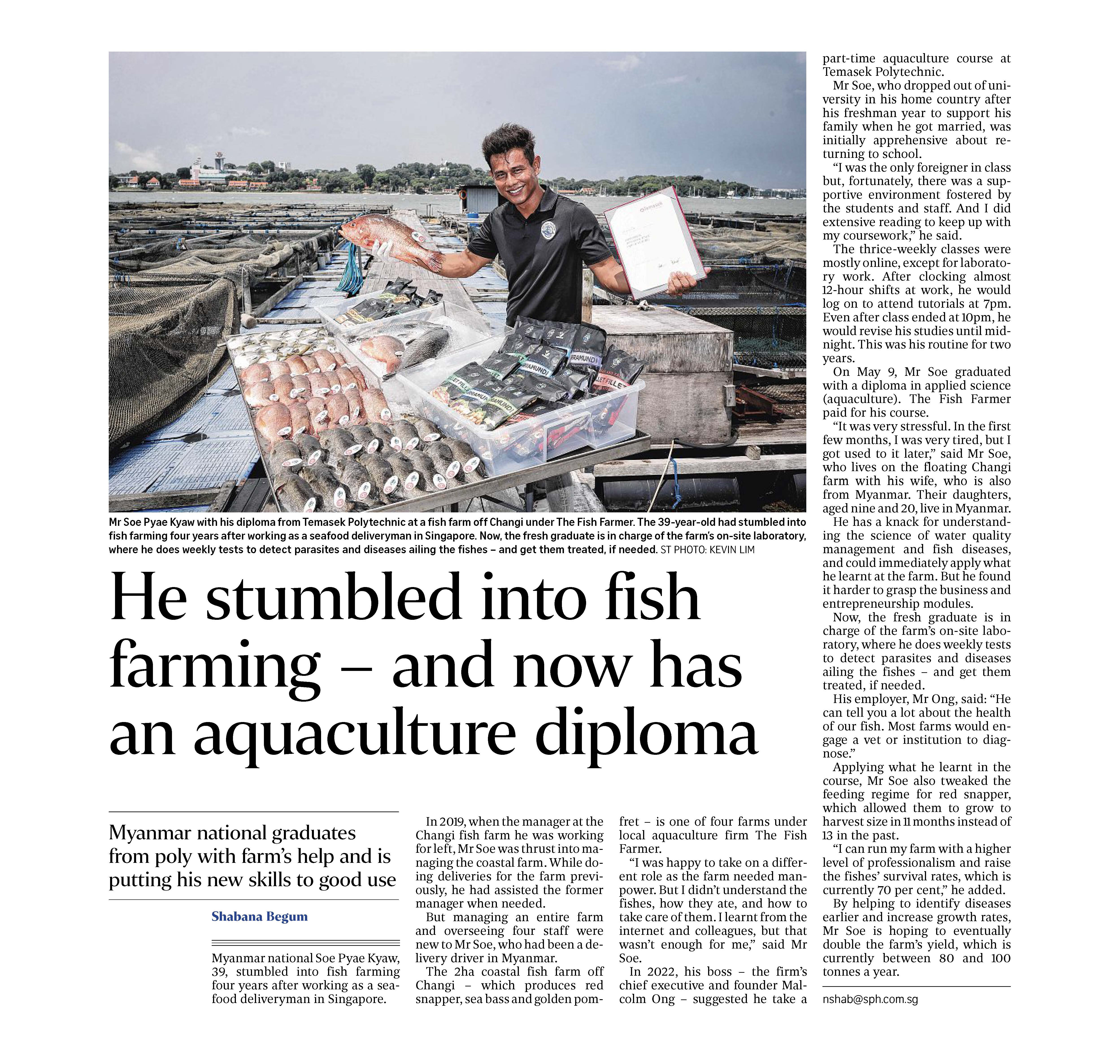 He stumbled into fish farming – and now has an aquaculture diploma